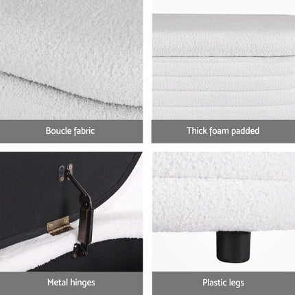 Artiss Storage Ottoman Blanket Box 87cm Boucle Fabric Oval.