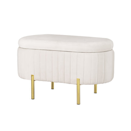 Artiss Storage Ottoman Blanket Box 87cm Velvet Oval White.