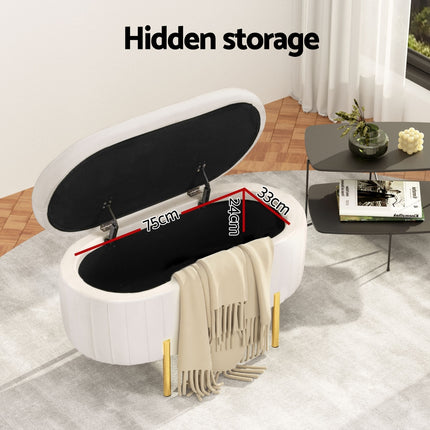 Artiss Storage Ottoman Blanket Box 87cm Velvet Oval White.