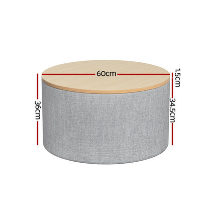 Artiss Storage Ottoman Blanket Box 60cm Linen Round Grey.