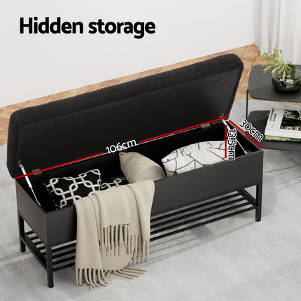 Artiss Storage Ottoman Blanket Box 110cm Boucle Shelf.