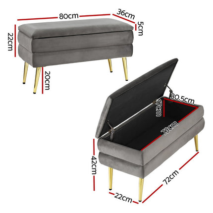 Artiss Ottoman Storage Foot Stool Velvet Grey.