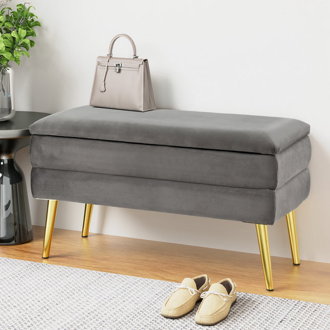 Artiss Ottoman Storage Foot Stool Velvet Grey.