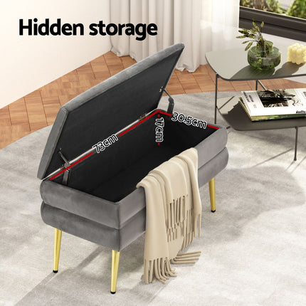 Artiss Ottoman Storage Foot Stool Velvet Grey.