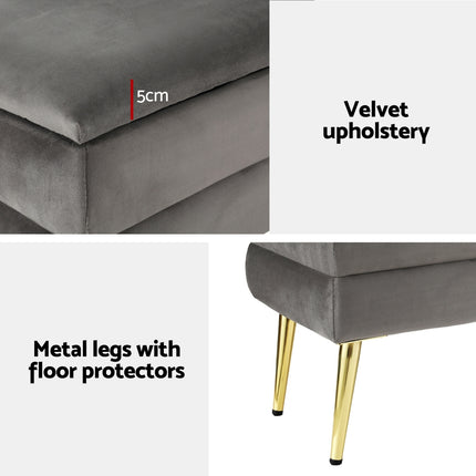 Artiss Ottoman Storage Foot Stool Velvet Grey.