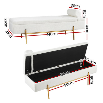 Artiss Storage Ottoman Bed 140cm Pillow Boucle Fabric.