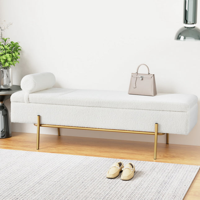 Artiss Storage Ottoman Bed 140cm Pillow Boucle Fabric.