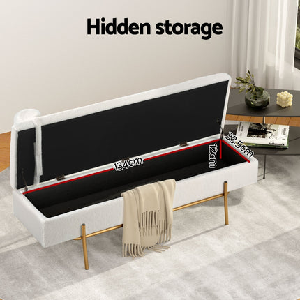 Artiss Storage Ottoman Bed 140cm Pillow Boucle Fabric.