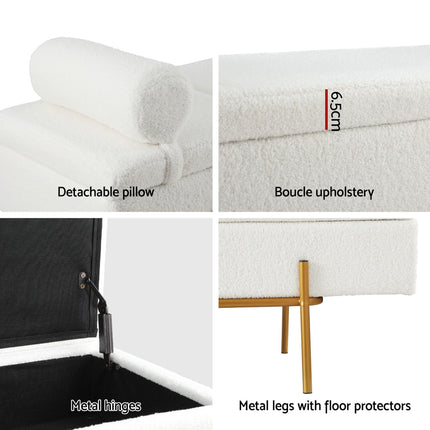 Artiss Storage Ottoman Bed 140cm Pillow Boucle Fabric.