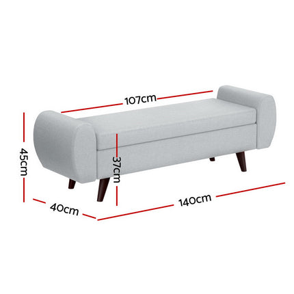 Artiss Storage Ottoman Blanket Box Armrest 140cm Grey.