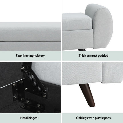 Artiss Storage Ottoman Blanket Box Armrest 140cm Grey.