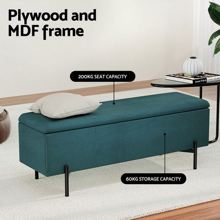 Artiss Storage Ottoman Blanket Box 140cm Velvet Green.