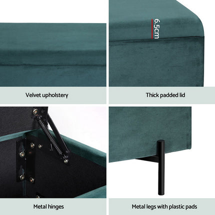 Artiss Storage Ottoman Blanket Box 140cm Velvet Green.