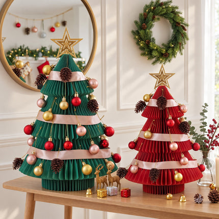 Jingle Jollys 2PCS Folding Tabletop Christmas Tree Xmas Decorations Red & Green