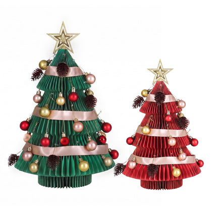 Jingle Jollys 2PCS Folding Tabletop Christmas Tree Xmas Decorations Red & Green
