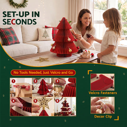 Jingle Jollys 2PCS Folding Tabletop Christmas Tree Xmas Decorations Red & Green