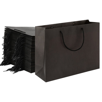 50pcs Bulk Paper Bags Pack Shopping Retail Gift Bag Reusable Fabric Handle Black.