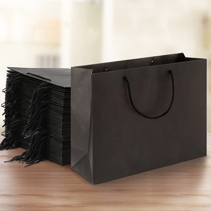 50pcs Bulk Paper Bags Pack Shopping Retail Gift Bag Reusable Fabric Handle Black.