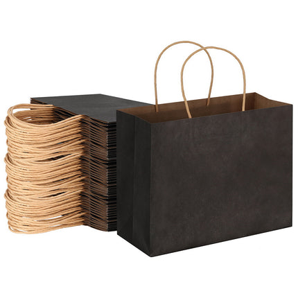 50pcs Bulk Paper Bags Pack Shopping Retail Gift Bags Reusable Soft Handle Black.