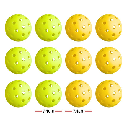 Everfit 12PC Pickleballs Set 40-Hole Design Indoor Outdoor Durable PE Balls Green/Yellow.