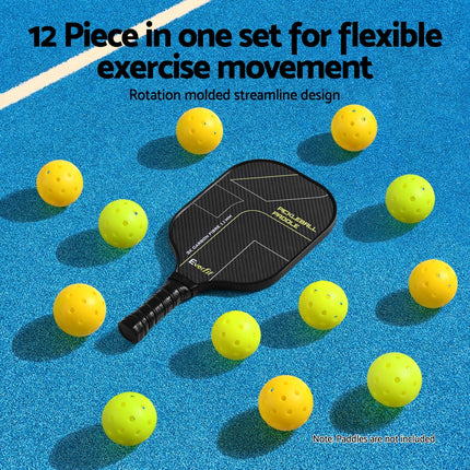 Everfit 12PC Pickleballs Set 40-Hole Design Indoor Outdoor Durable PE Balls Green/Yellow.
