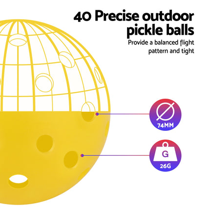 Everfit 12PC Pickleballs Set 40-Hole Design Indoor Outdoor Durable PE Balls Green/Yellow.