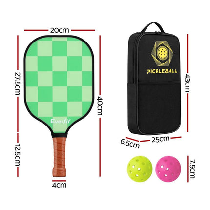 Everfit Pickleball Paddle Set Fiberglass with Balls Bag Tournament Kit 2PCS Pickle Balls Rackets.