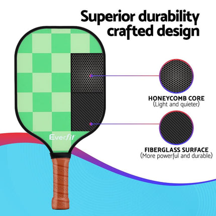 Everfit Pickleball Paddle Set Fiberglass with Balls Bag Tournament Kit 2PCS Pickle Balls Rackets.