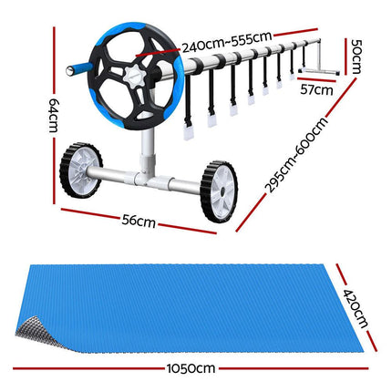 Aqua Buddy Pool Cover 600 Micron Solar Heat Blanket 10.5x4.2m w/ 5.55m Roller Blue.