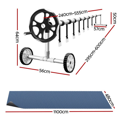 Aqua Buddy Pool Cover 600 Micron 11x4.8m w/ Roller 5.55m Swimming Pools Black Solar Blanket.