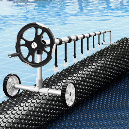 Aqua Buddy Pool Cover 600 Micron 11x4.8m w/ Roller 5.55m Swimming Pools Black Solar Blanket.