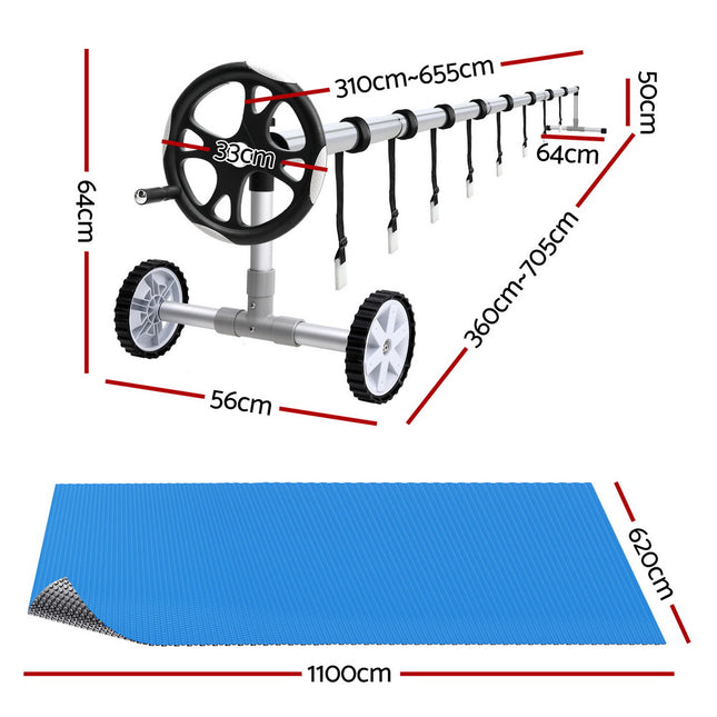 Aqua Buddy Pool Cover 600 Micron 11x6.2m w/ Roller 6.55m Swimming Pools Solar Blanket.