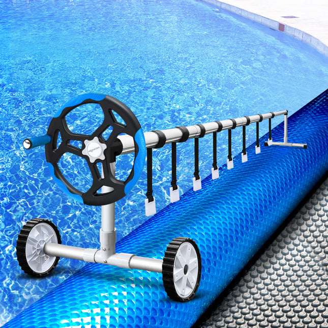 Aquabuddy Pool Cover 500 Micron 6.5x3m Silver Swimming Pool Solar Blanket 5.5m Blue Roller.