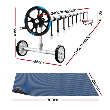 Aqua Buddy Pool Cover 7x4m 600 Micron w/ Roller 5.55m Black Solar Blanket.