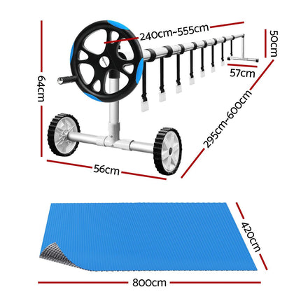 Aqua Buddy Pool Cover 600 Micron Solar Heat Blanket 8x4.2m w/ 5.55m Roller Blue.