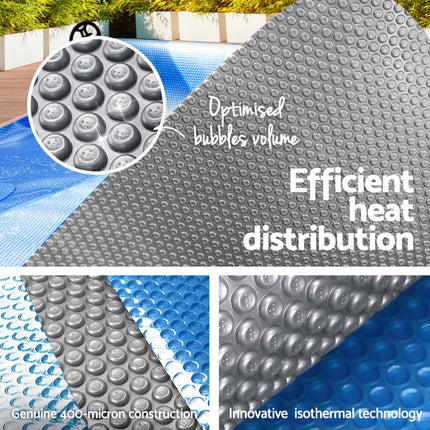 Aquabuddy Pool Cover 500 Micron 9.5x5m Swimming Pool Solar Blanket Blue Silver.