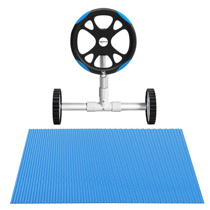 Aqua Buddy Pool Cover 600 Micron Solar Heat 9.5x5m Blanket w/ 5.55m Roller Blue.