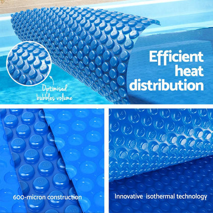 Aqua Buddy Pool Cover 600 Micron Solar Heat 9.5x5m Blanket w/ 5.55m Roller Blue.