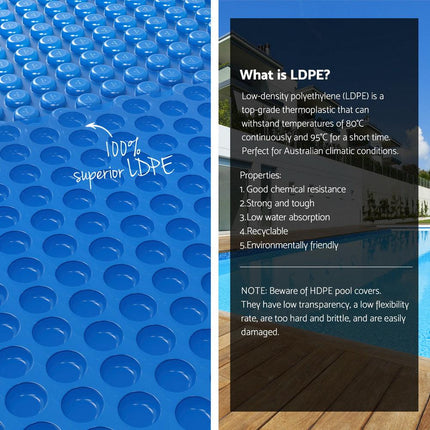 Aqua Buddy Pool Cover 600 Micron Solar Heat 9.5x5m Blanket w/ 5.55m Roller Blue.