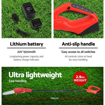 Giantz Chainsaw Cordless Pole Chain Saw 20V 8in Pruner 2.7m Long Reach Battery.