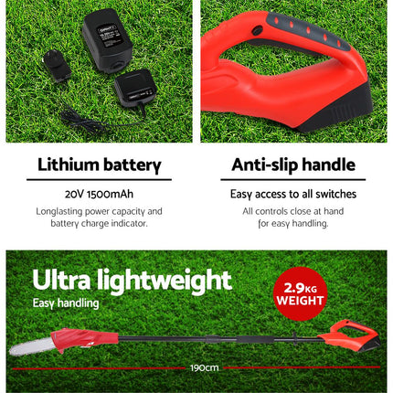 Giantz Chainsaw Cordless Pole Chain Saw 20V 8in Pruner 2.7m Long Reach Battery.