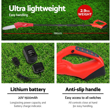 Giantz Chainsaw Trimmer Cordless Pole Chain Saw 8in 20V Battery 2.7m Reach.