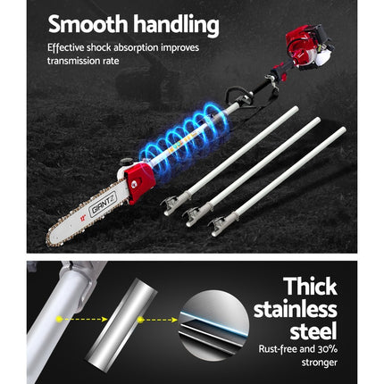 Giantz 4 Stroke Pole Chainsaw Petrol Hedge Trimmer Tree Pruner 12'' 9 In 1.