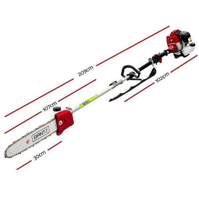 Giantz Pole Chainsaw 2 Stroke Petrol Tree Pruner Long Reach Saw 12 Inch Bar 2 In 1.