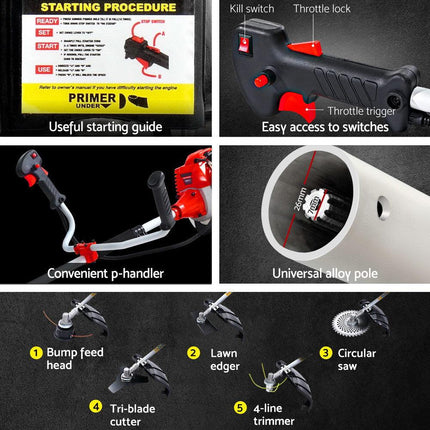 Giantz Pole Chainsaw Petrol Hedge Trimmer Tree Pruner 5 In 1.
