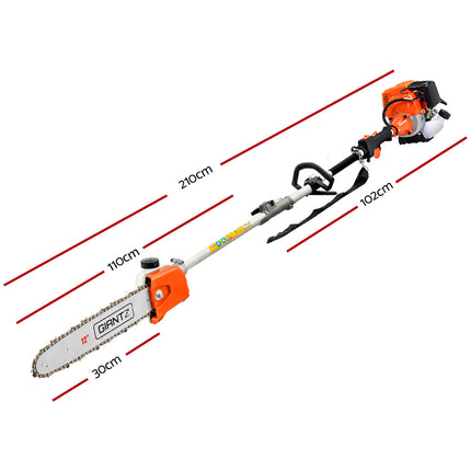 Giantz Pole 4 Stroke Chainsaw Petrol Tree Pruner Long Reach Saw 12 Inch Bar.