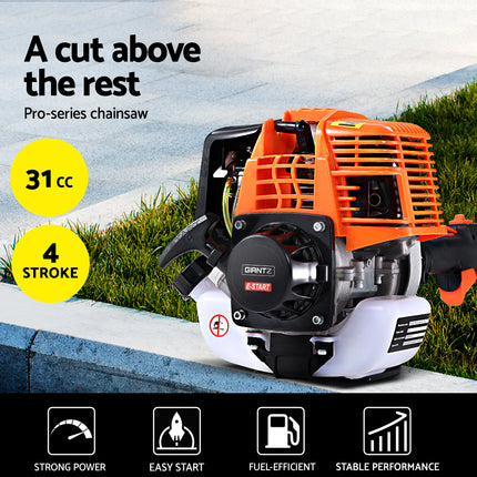 Giantz Pole 4 Stroke Chainsaw Petrol Tree Pruner Long Reach Saw 12 Inch Bar.