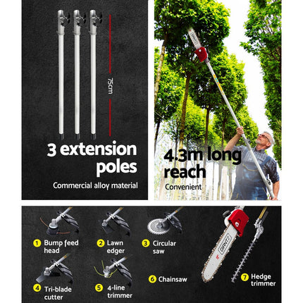 Giantz Pole Chainsaw 2 Stroke Petrol Hedge Trimmer Tree Pruner 7 In 1.
