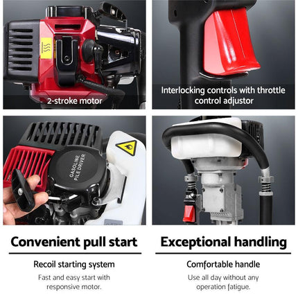 Giantz Petrol Post Driver 2-Stroke 32.7CC Rammer Pile Star Picket Fence Hole Red.