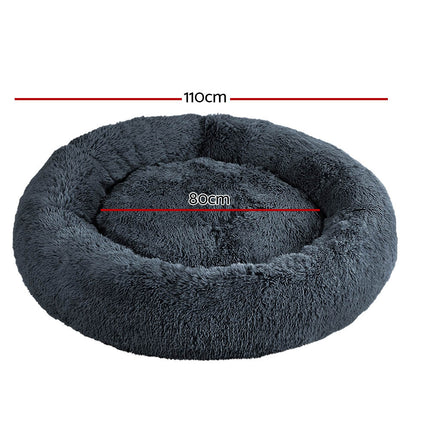i.Pet Pet Bed Dog Cat 110cm Calming Extra Large Soft Plush Dark Grey.
